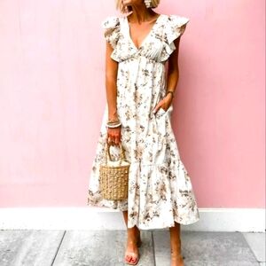 Abercrombie & Fitch Ruffle Sleeve Deep V Peasant Style Dress Women's Size LP